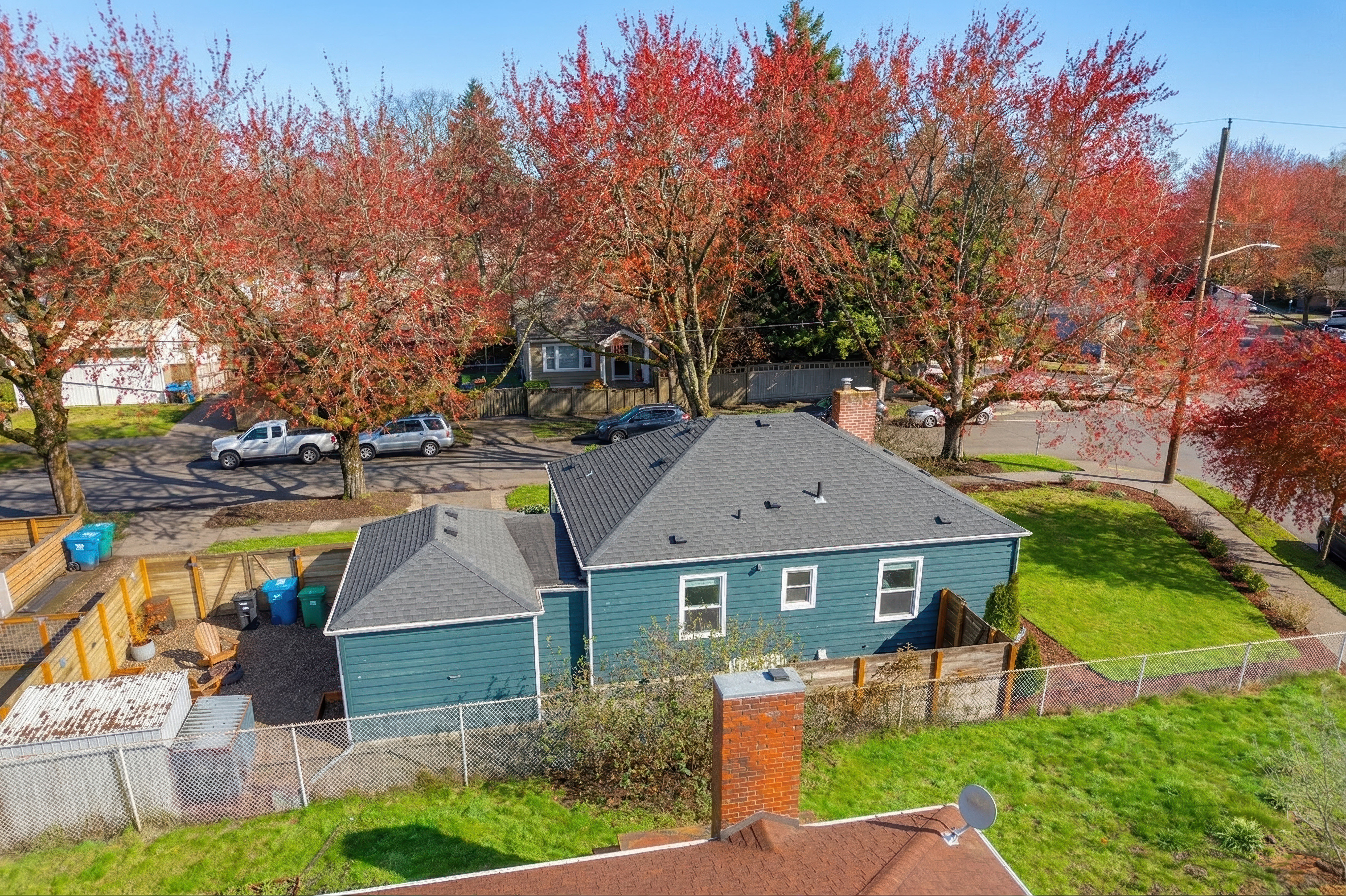 Aerial view, rear of property